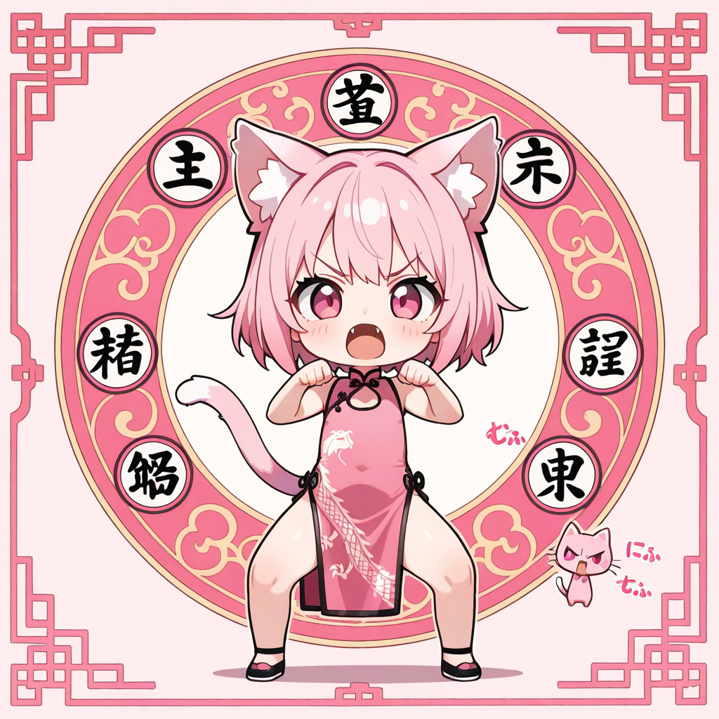 ステッカー風チャイナドレスねこ