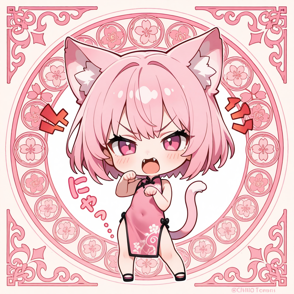 ステッカー風チャイナドレスねこ