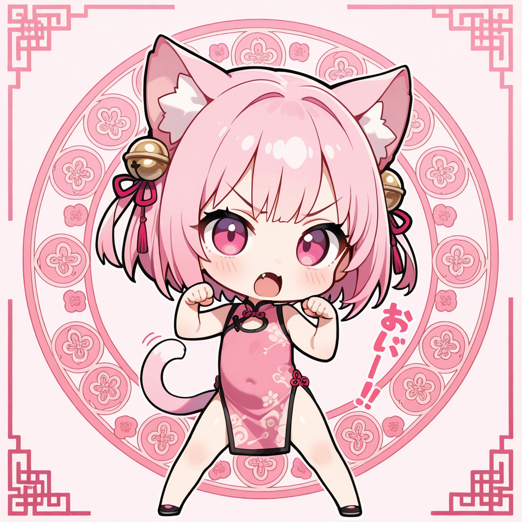 ステッカー風チャイナドレスねこ