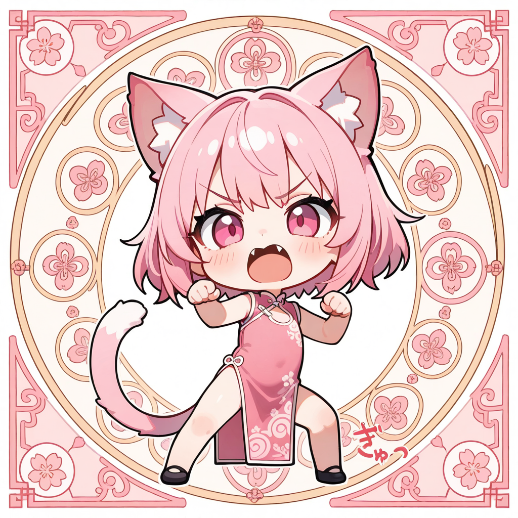 ステッカー風チャイナドレスねこ