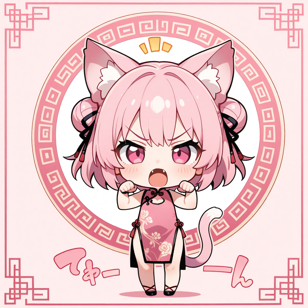 ステッカー風チャイナドレスねこ