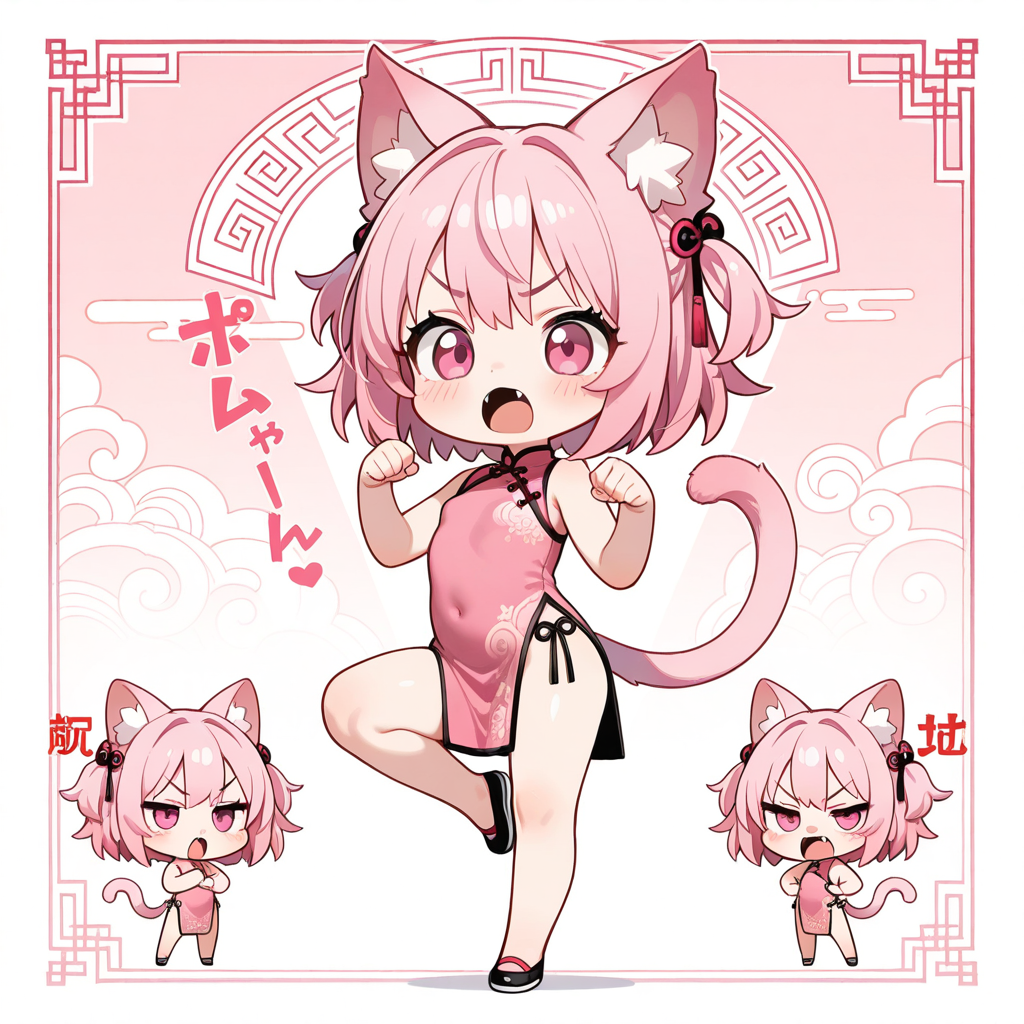 ステッカー風チャイナドレスねこ