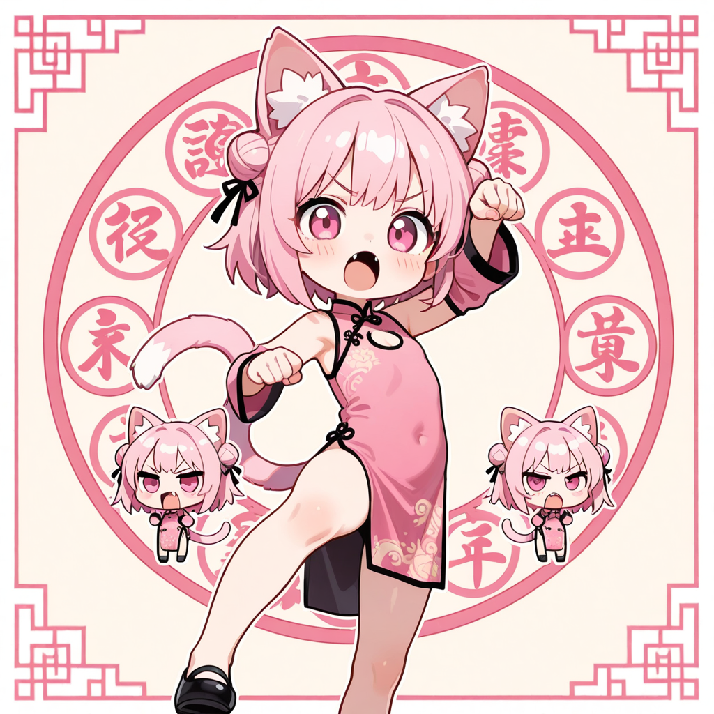 ステッカー風チャイナドレスねこ