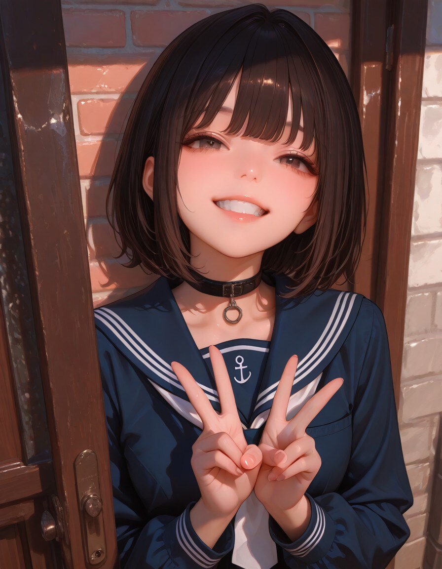 ピースする女子高生 | の人気AIイラスト・グラビア