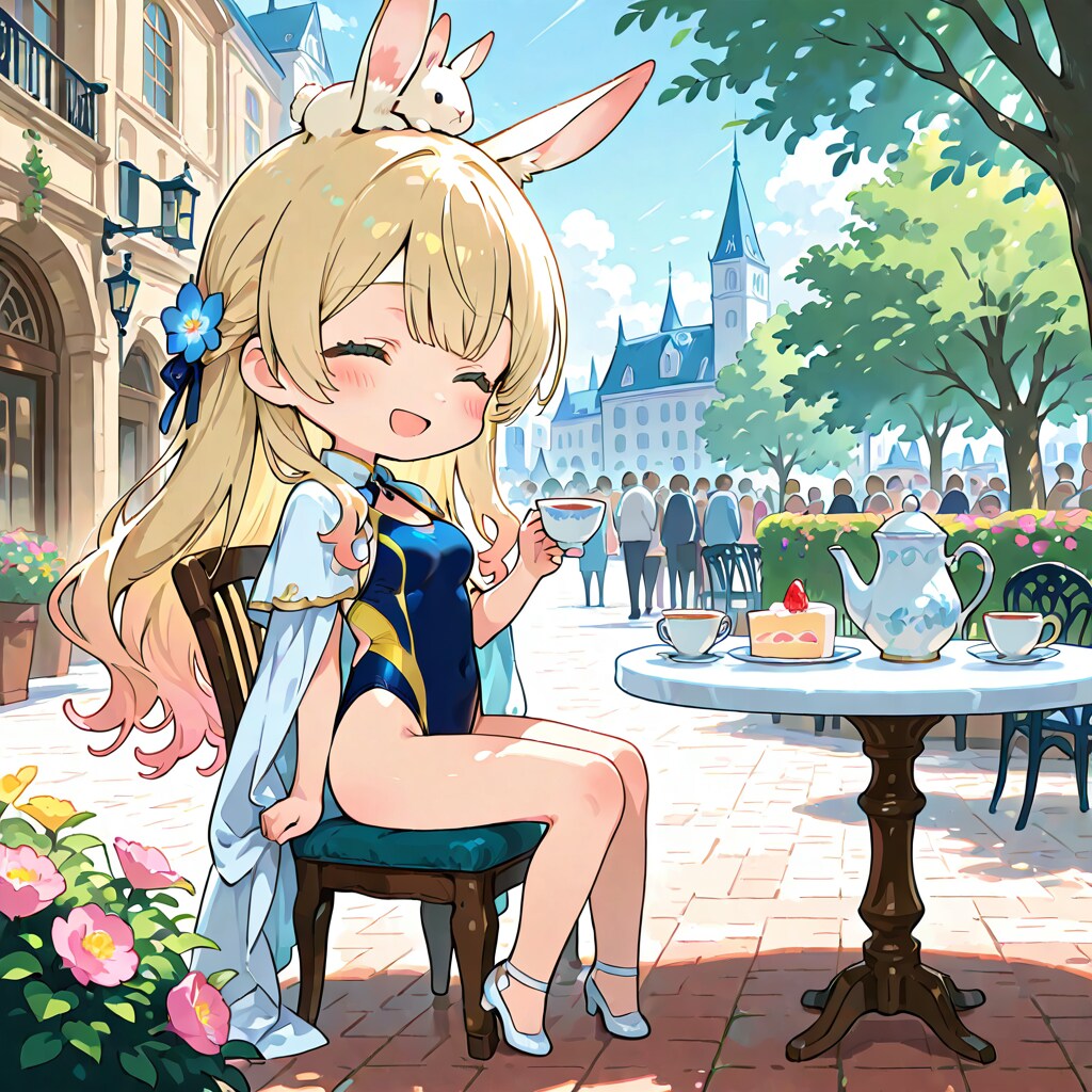 ちび姫様、競泳水着でティータイム