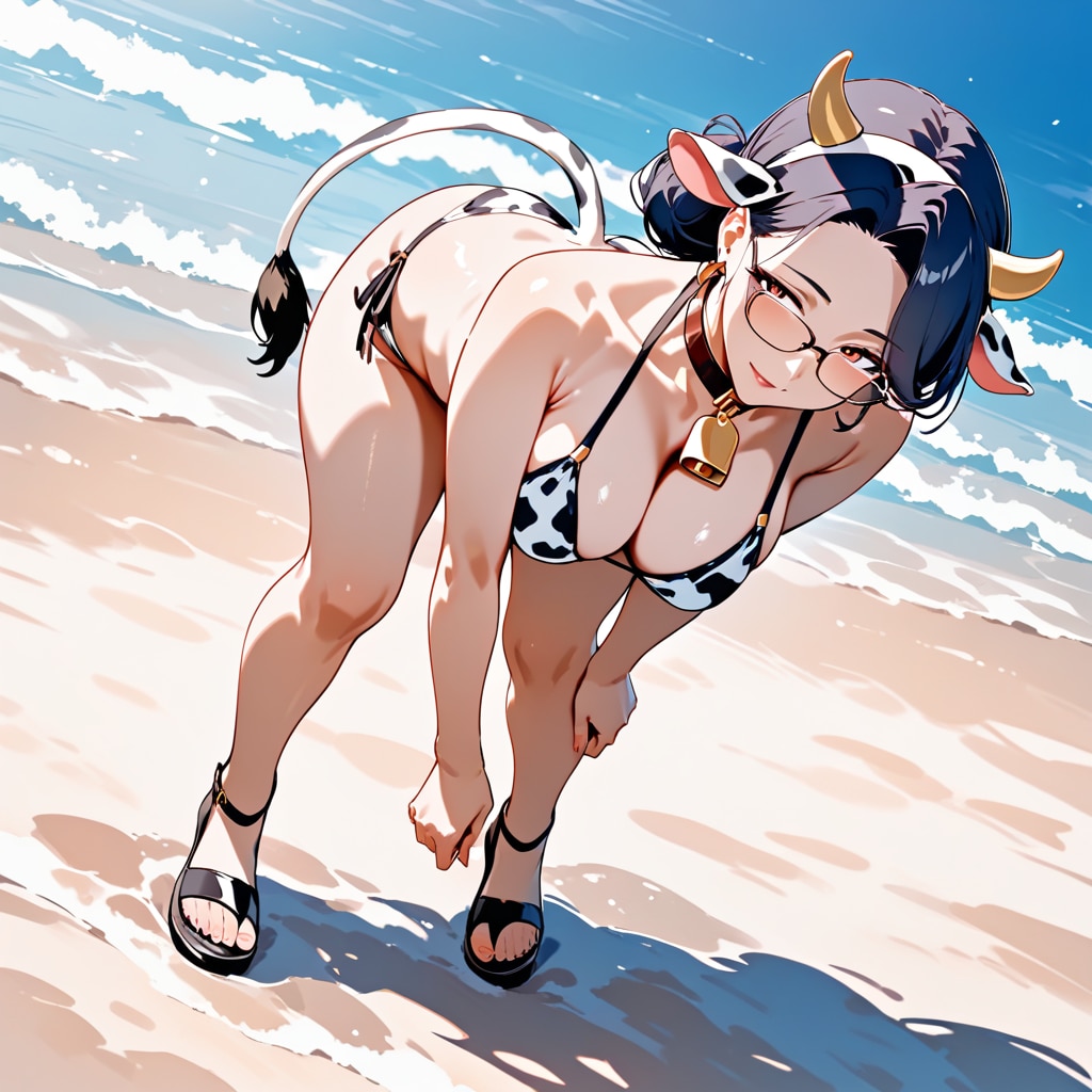 牛ビキニで海水浴
