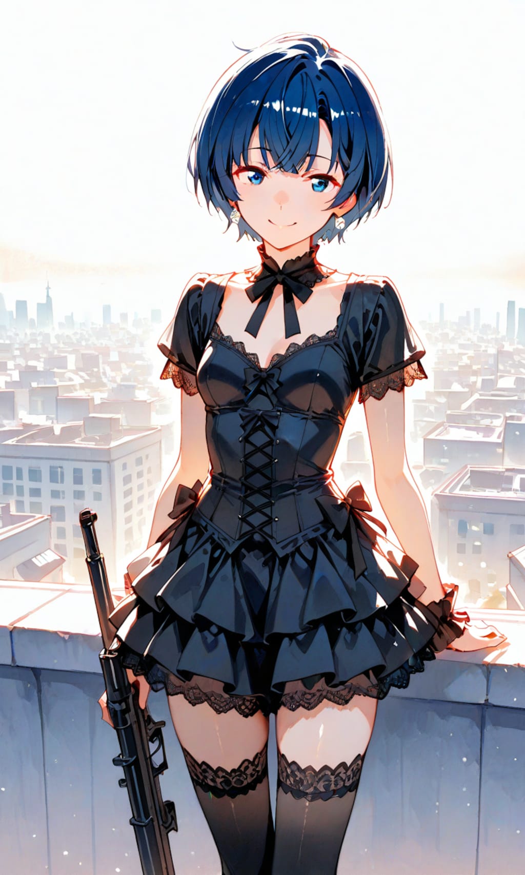 屋上で銃を掲げる柑菜ちゃん