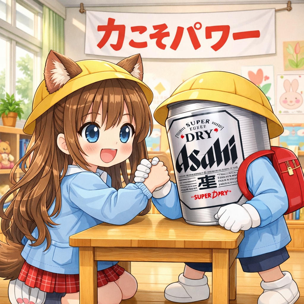 腕相撲をする園児の小さな女の子