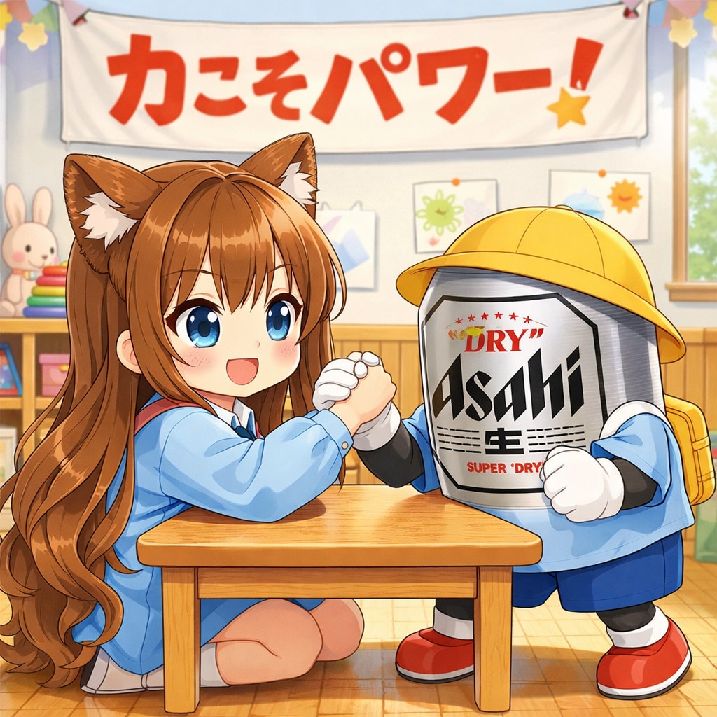 腕相撲をする園児の小さな女の子