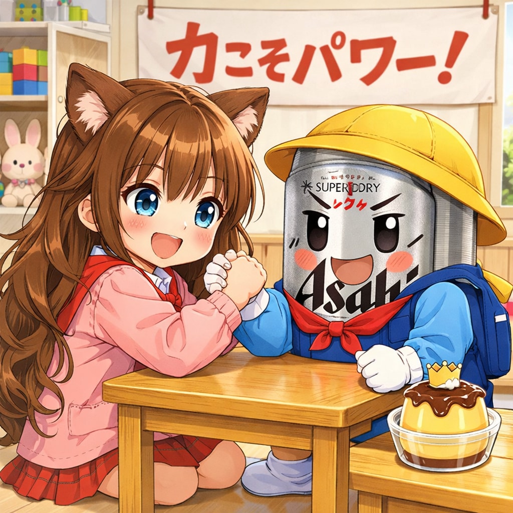 腕相撲をする園児の小さな女の子