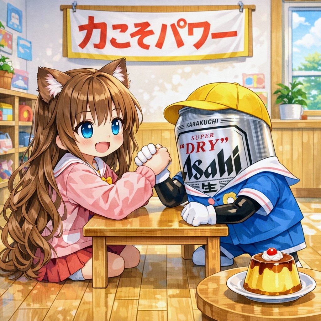 腕相撲をする園児の小さな女の子