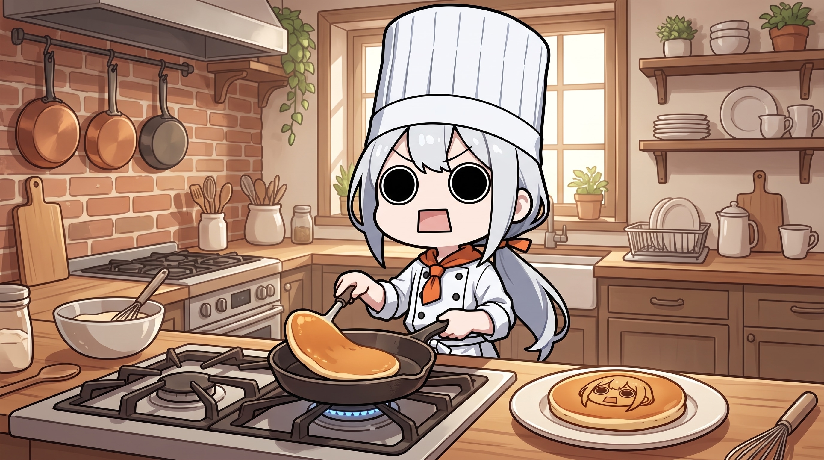 朝食のホットケーキを作るえらいこっちゃ嬢 | の人気AIイラスト・グラビア