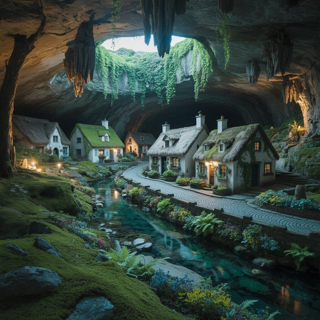 洞窟の中の緑の王国