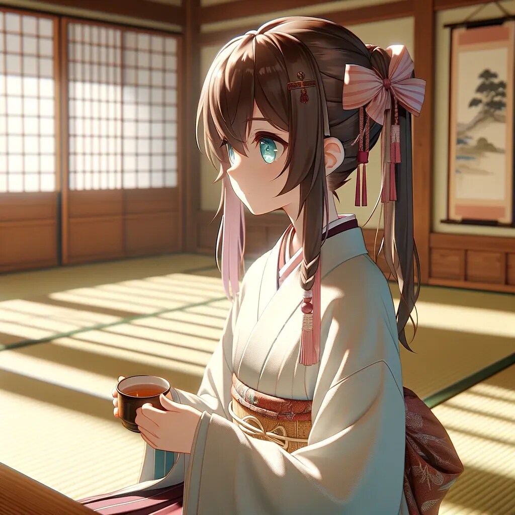 和室でお茶を飲む