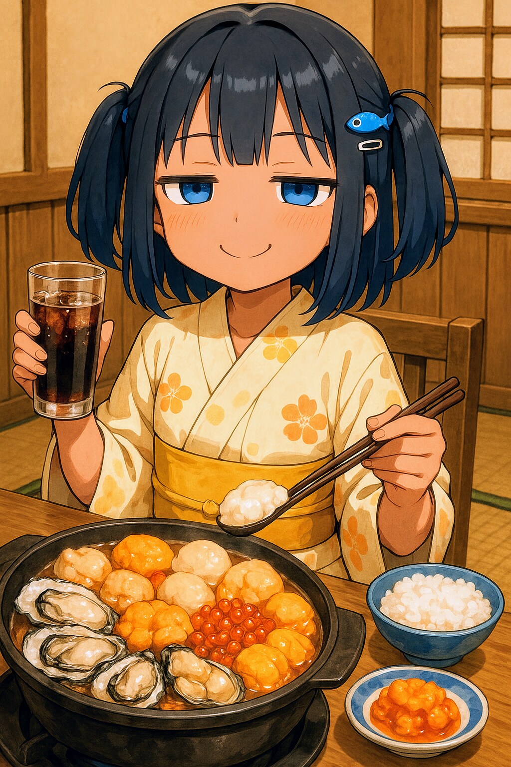 ヘルシーな鍋を食べるこなつちゃん