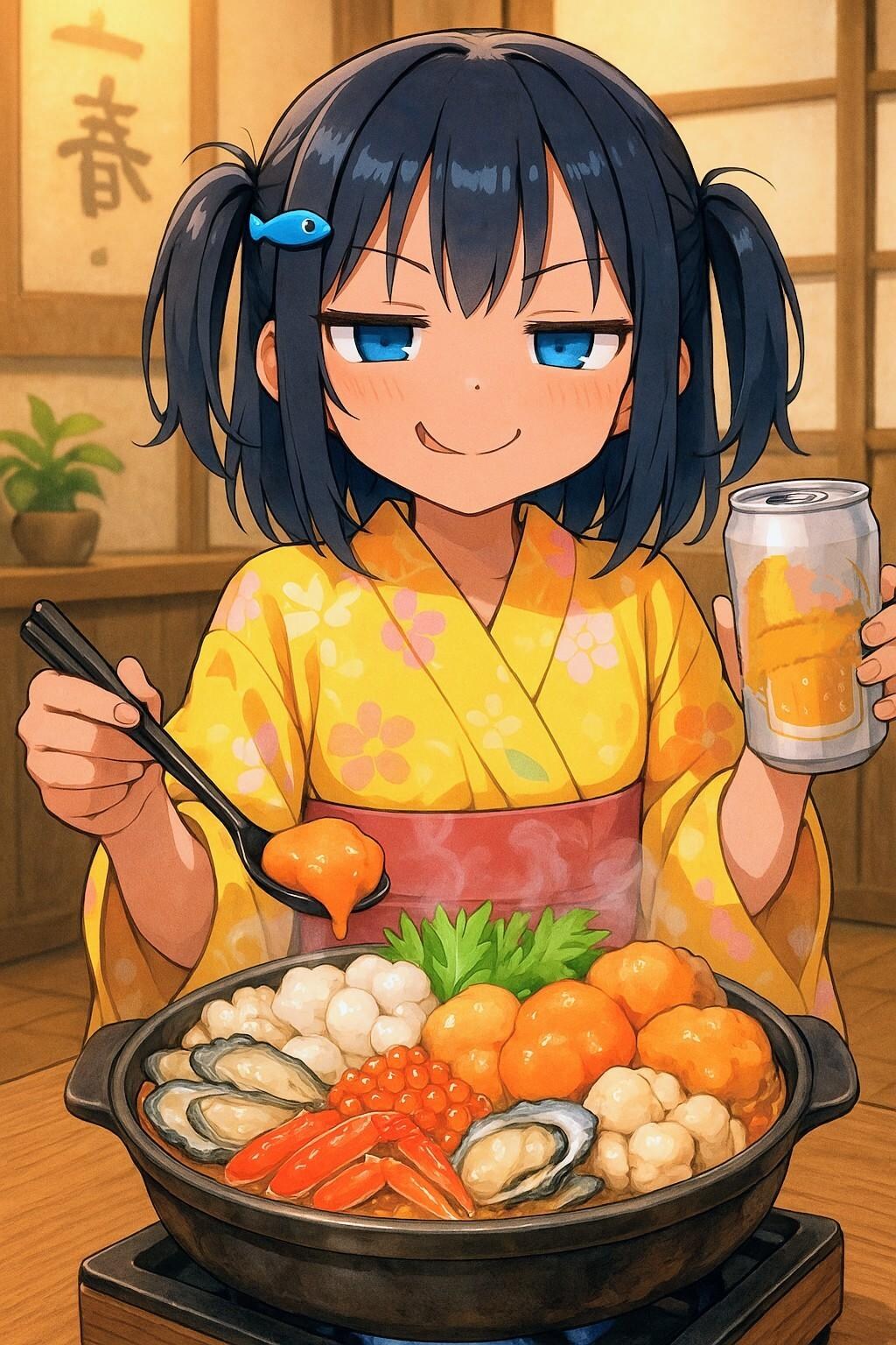 ヘルシーな鍋を食べるこなつちゃん