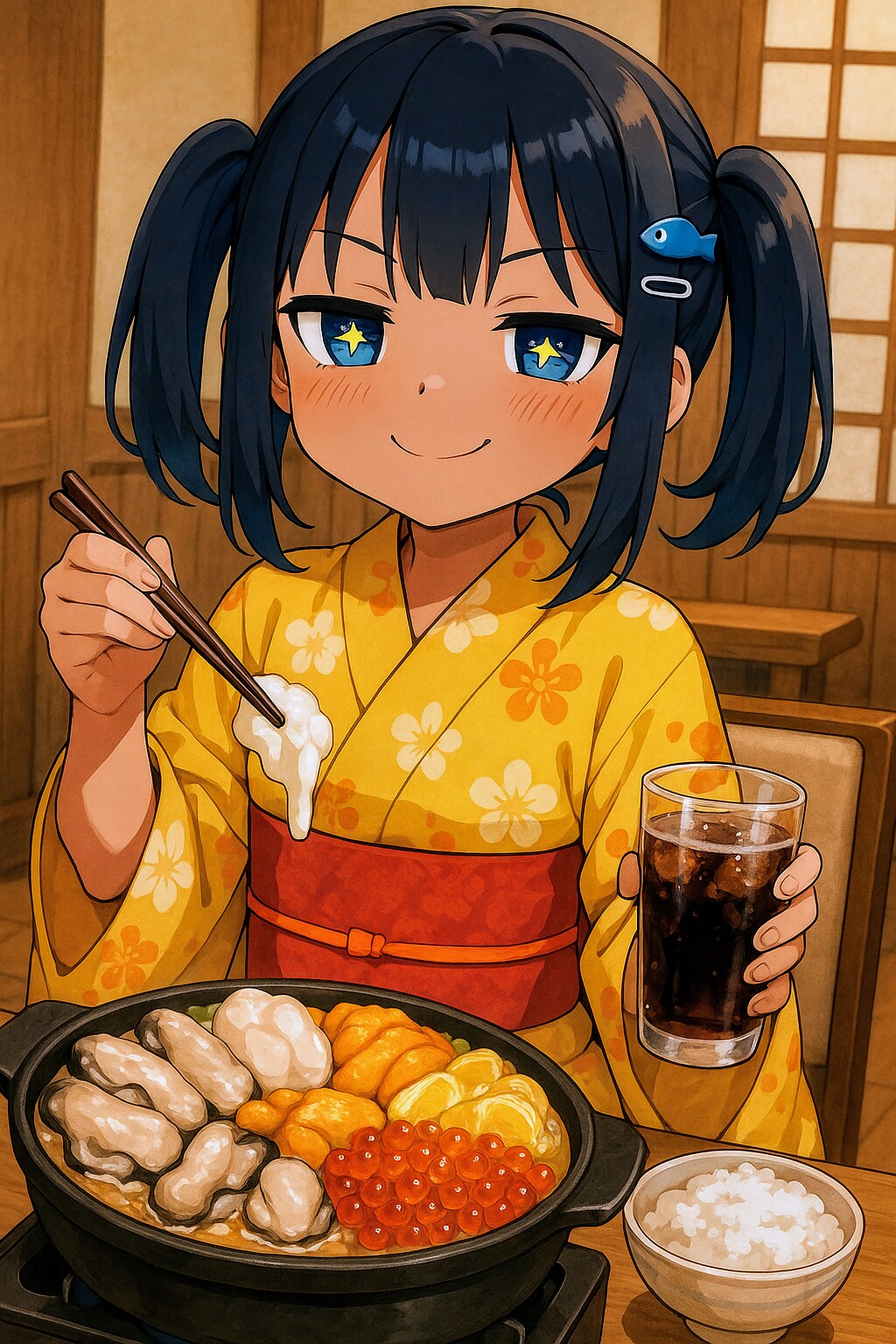 ヘルシーな鍋を食べるこなつちゃん