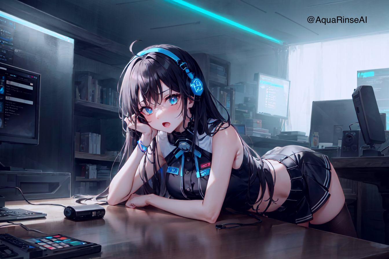 黒髪ヘッドフォン