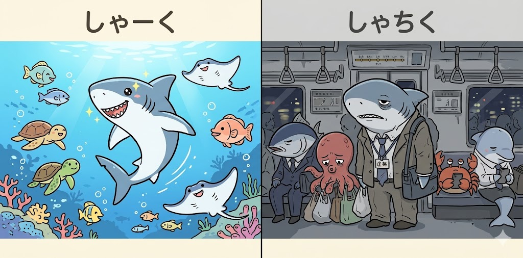 「しゃーく」⇒「しゃちく」