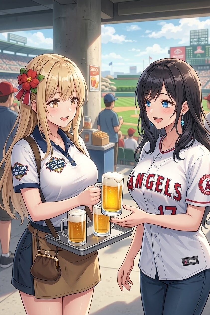 ショーヘイを見るために渡米した目菜美とフユキ似のビールの売り子(過去失敗作)