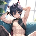 銀髪 / 黒髪の猫耳腹筋男の子 3枚目