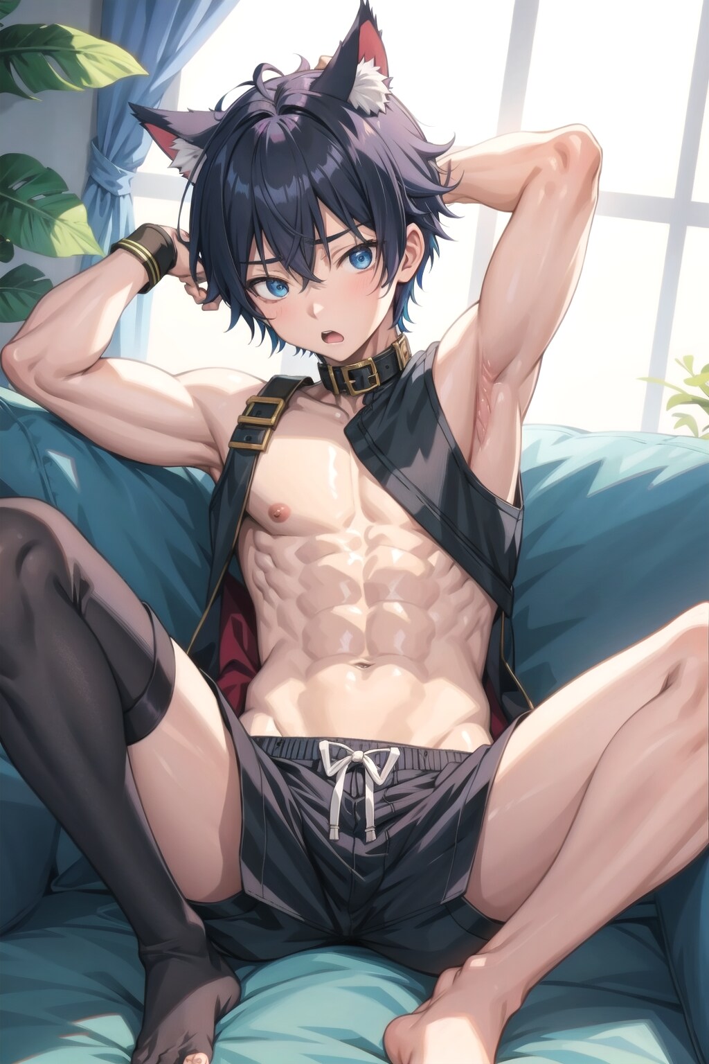 銀髪 / 黒髪の猫耳腹筋男の子