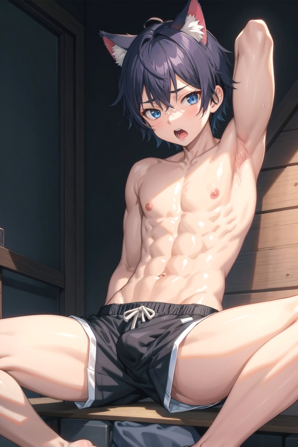 銀髪 / 黒髪の猫耳腹筋男の子