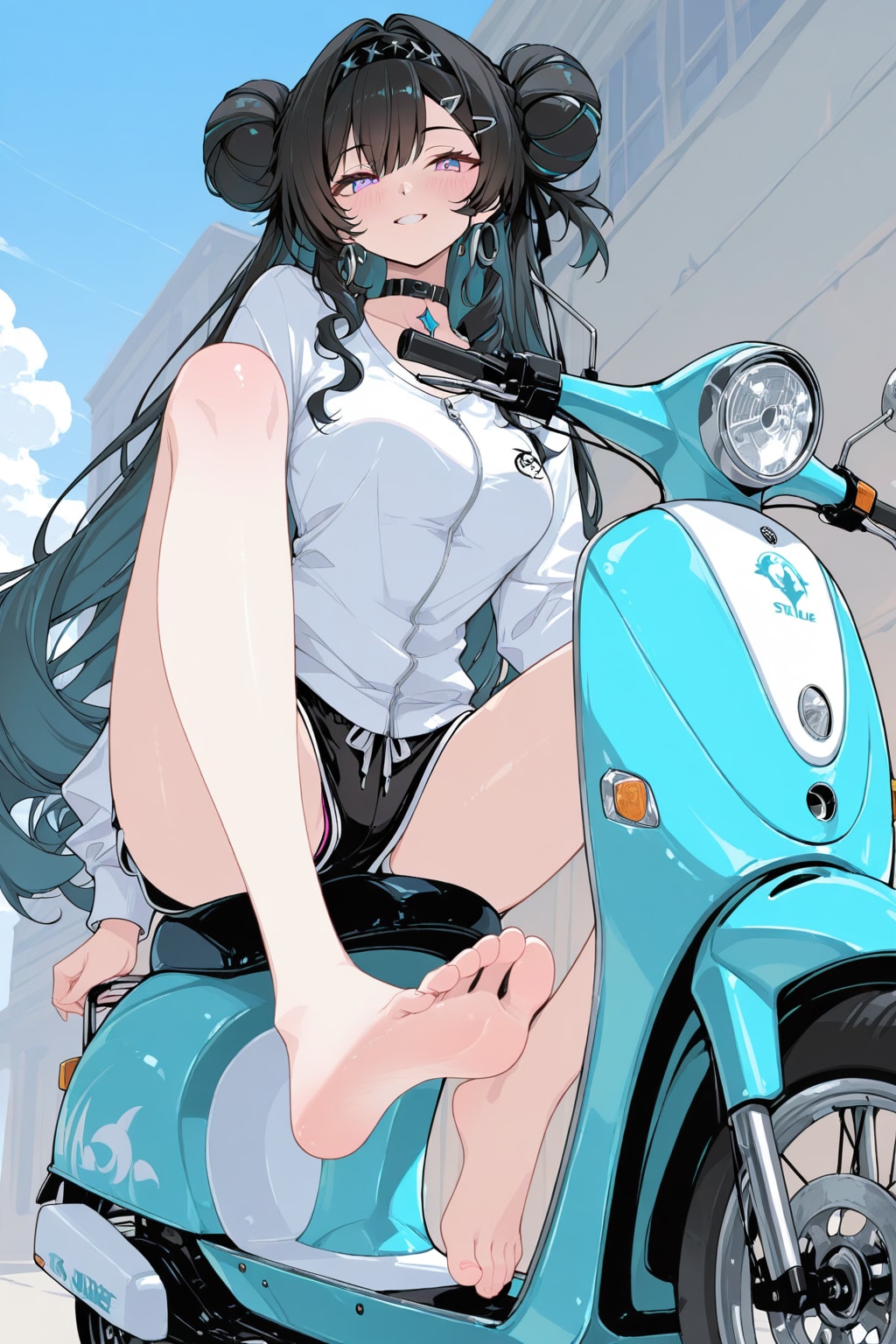 バイクに座る_APRICOT