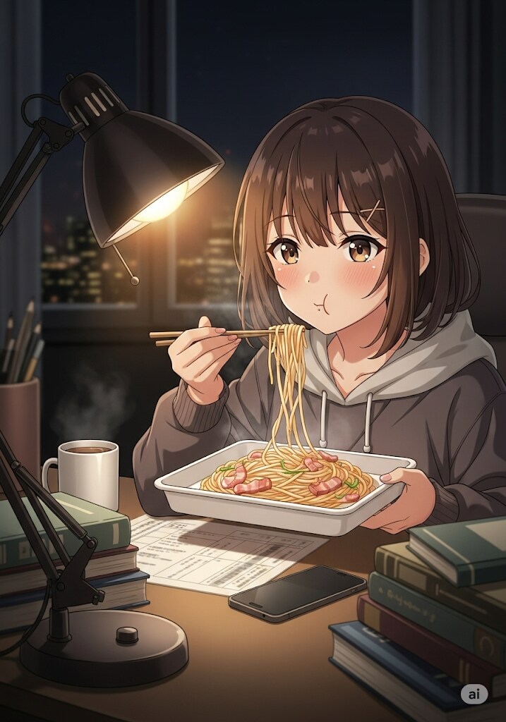 深夜の冷凍パスタ、カルボナーラ | の人気AIイラスト・グラビア