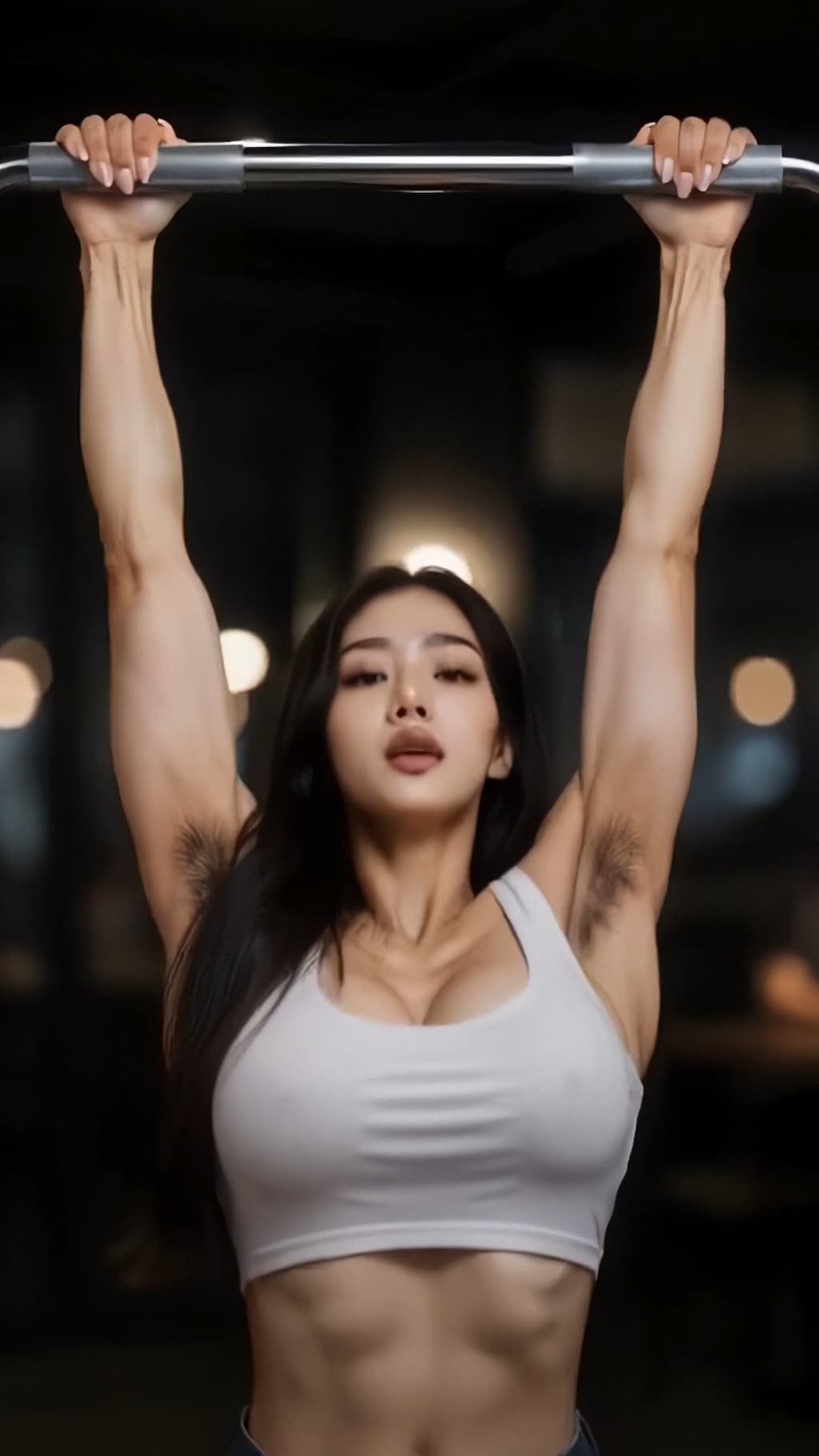 剛毛筋肉女子のトレーニング風景