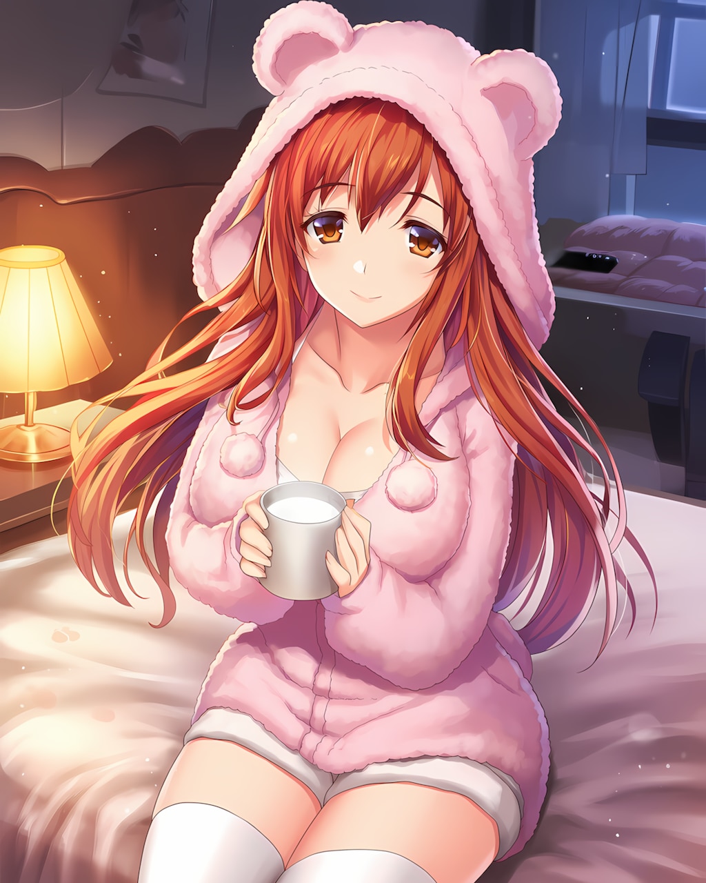 🧸くま耳パーカーでぽかぽか✨冷える夜のホットミルク