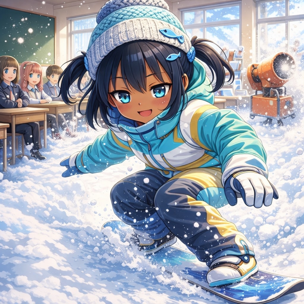 教室でスノボをするこなつちゃん