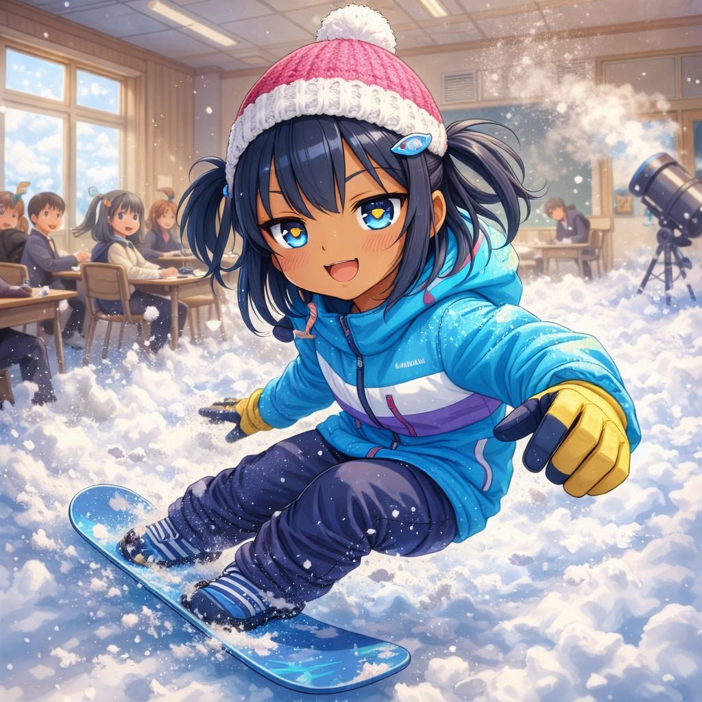 教室でスノボをするこなつちゃん
