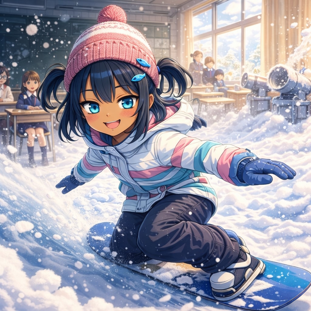 教室でスノボをするこなつちゃん