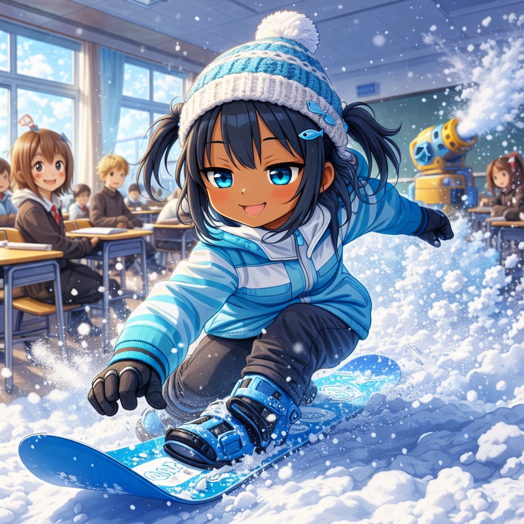 教室でスノボをするこなつちゃん
