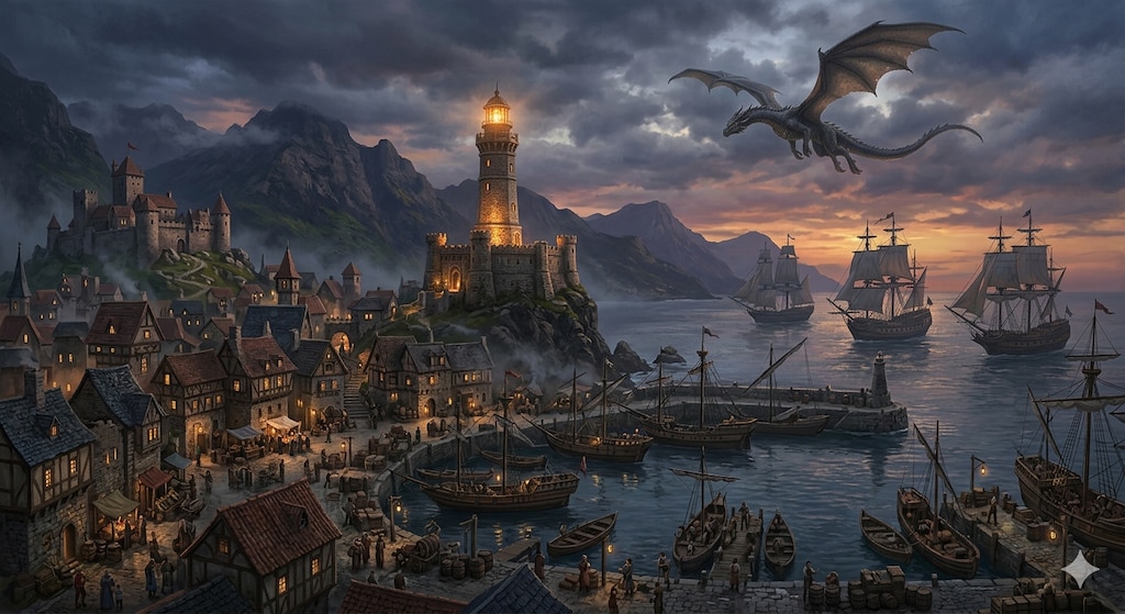 ファンタジー世界の港町