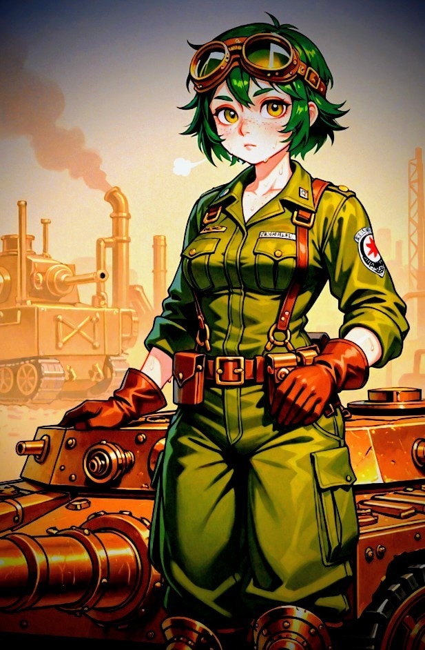 緑のソバカス娘、愛車の戦車を魔改造中！