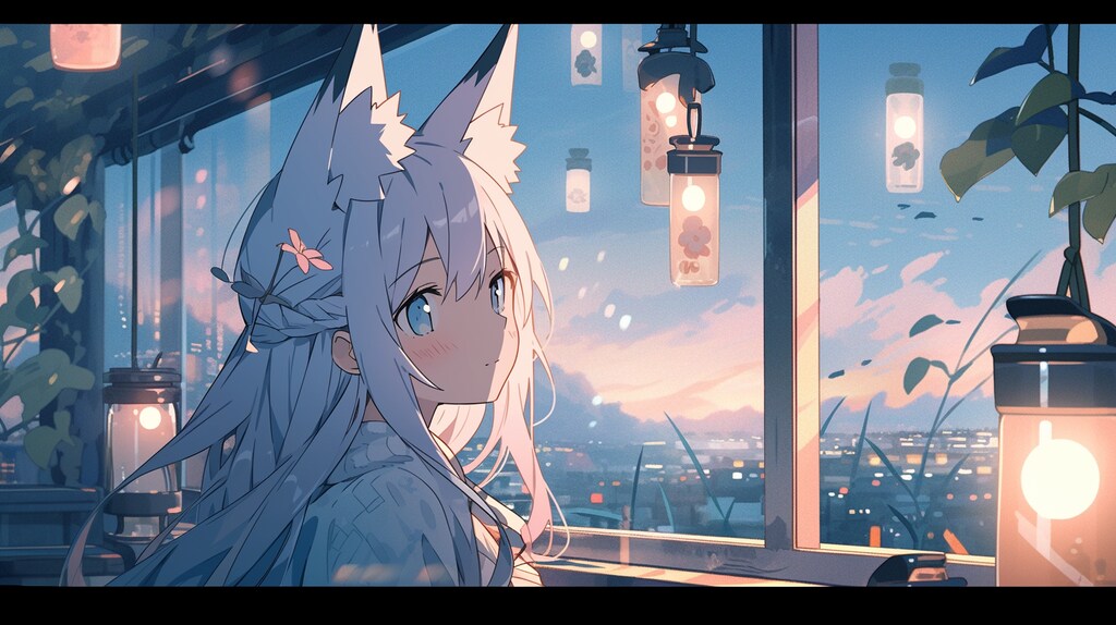 夕暮れの窓辺に浮かぶ狐娘の夢