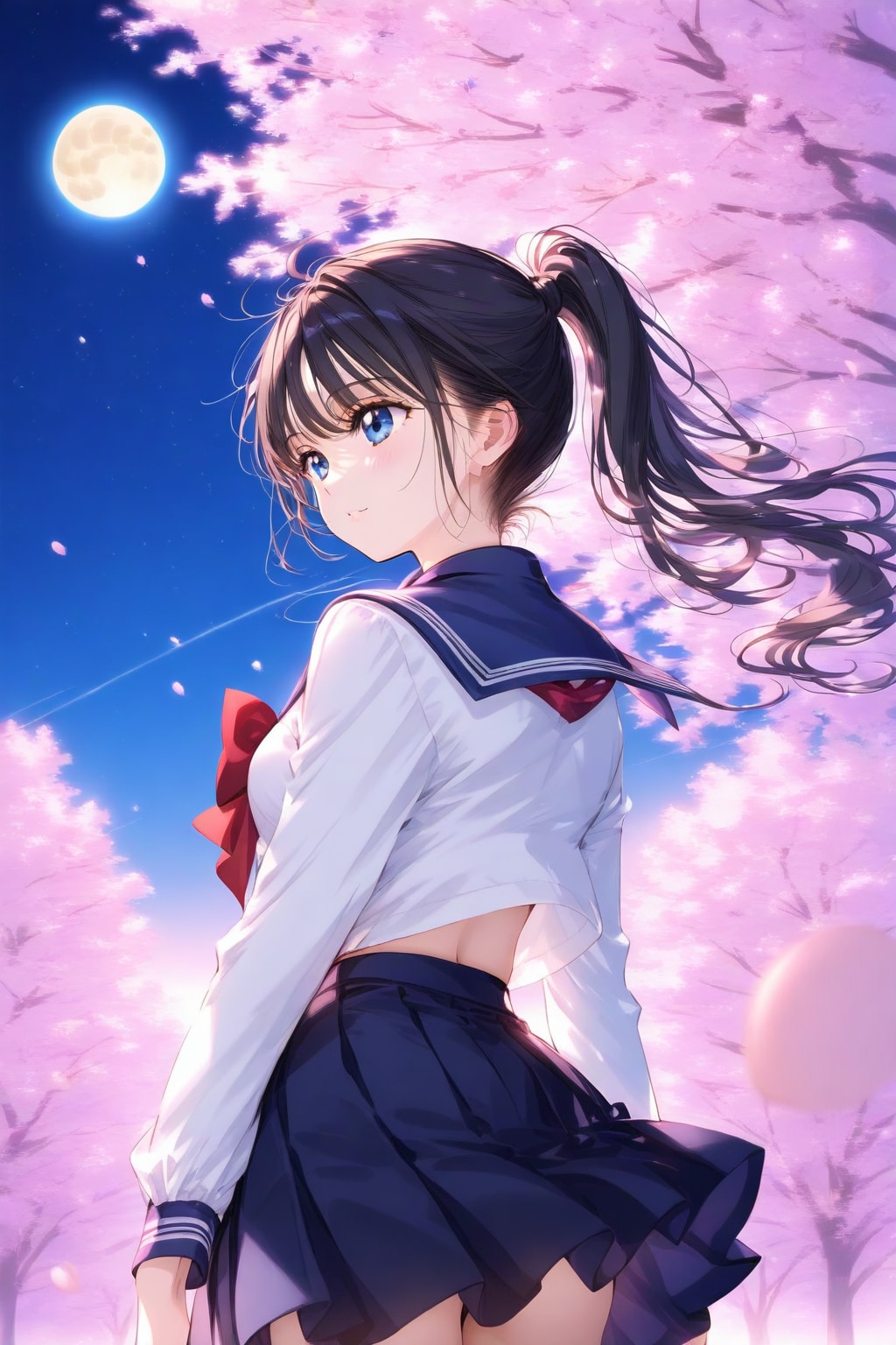 満月と桜とセーラー服