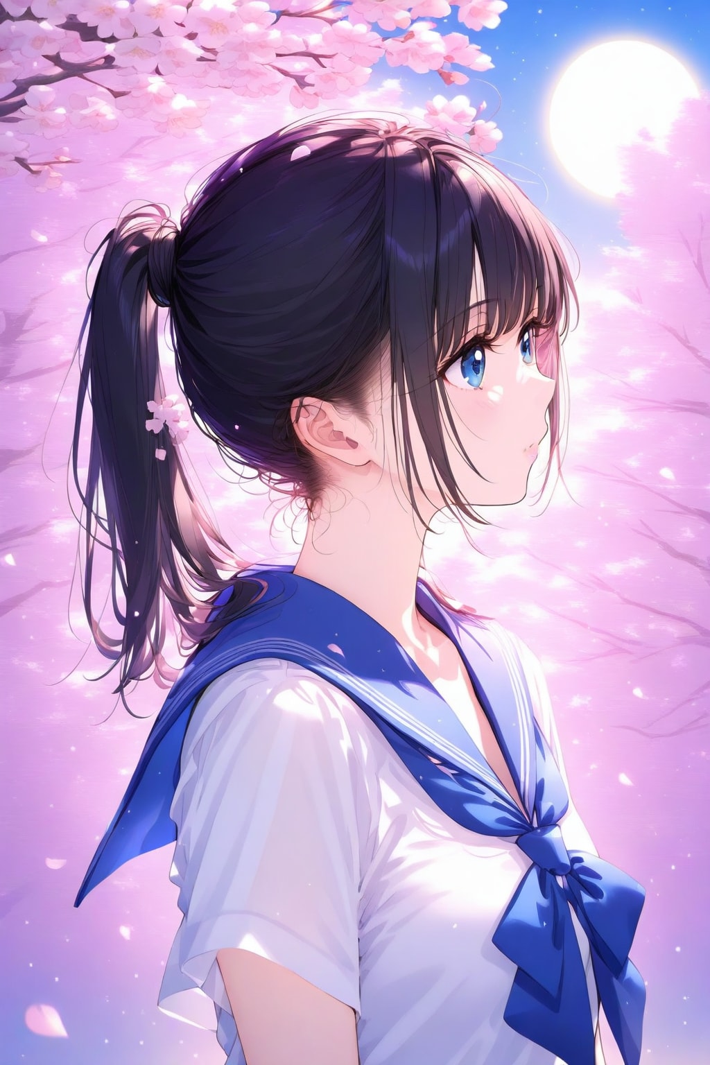 満月と桜とセーラー服