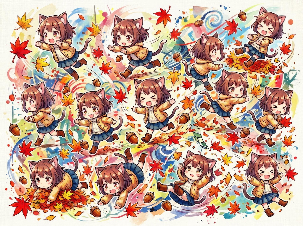 紅葉と風と猫耳ちゃん