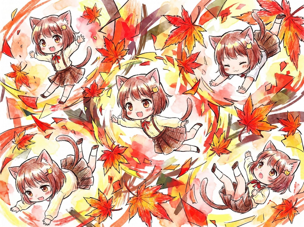 紅葉と風と猫耳ちゃん