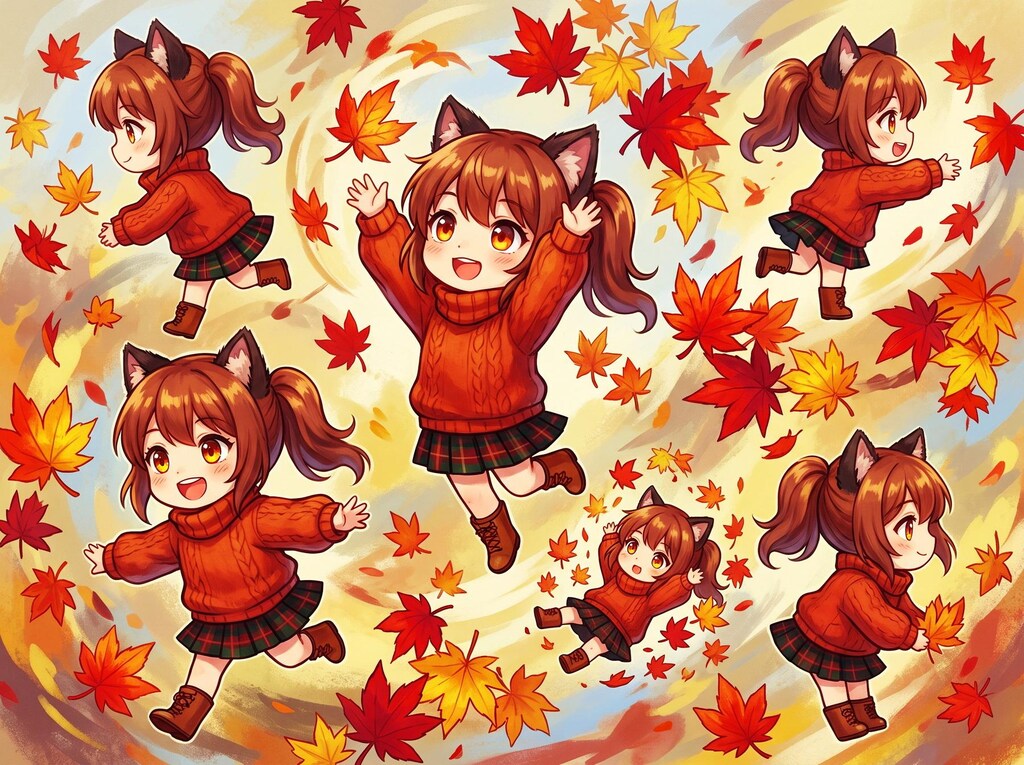 紅葉と風と猫耳ちゃん