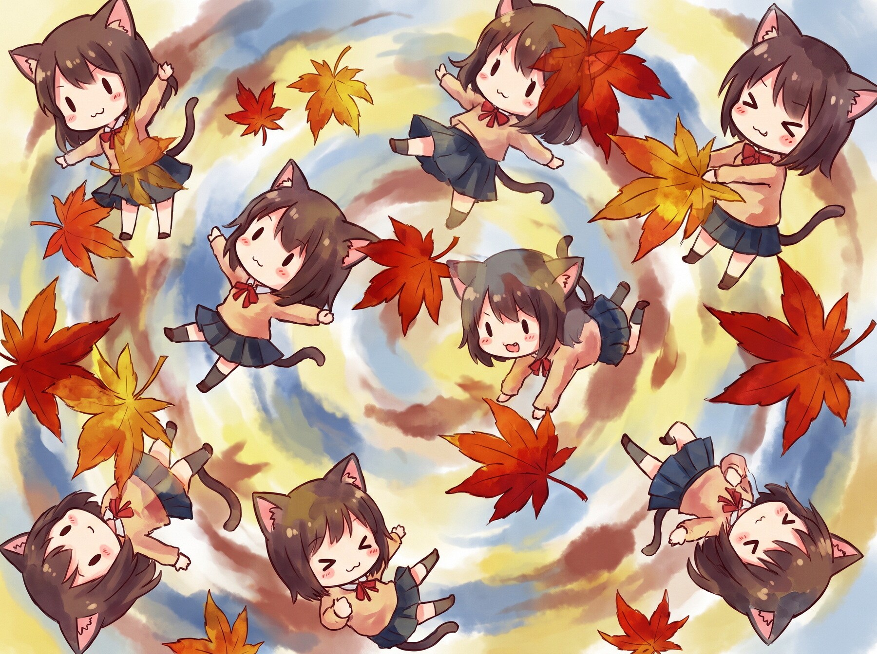 紅葉と風と猫耳ちゃん | の人気AIイラスト・グラビア