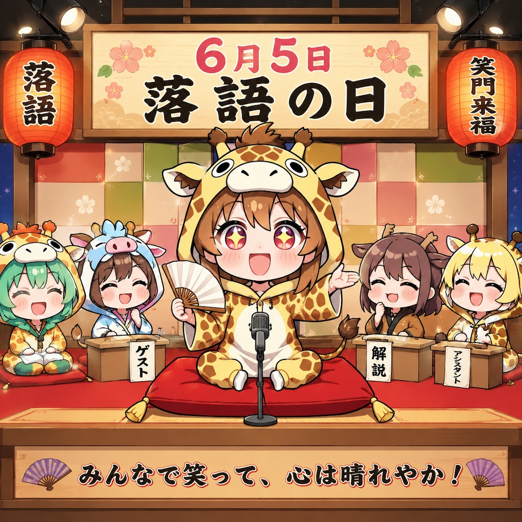 落語に挑戦するキリン着ぐるみちび子ちゃん