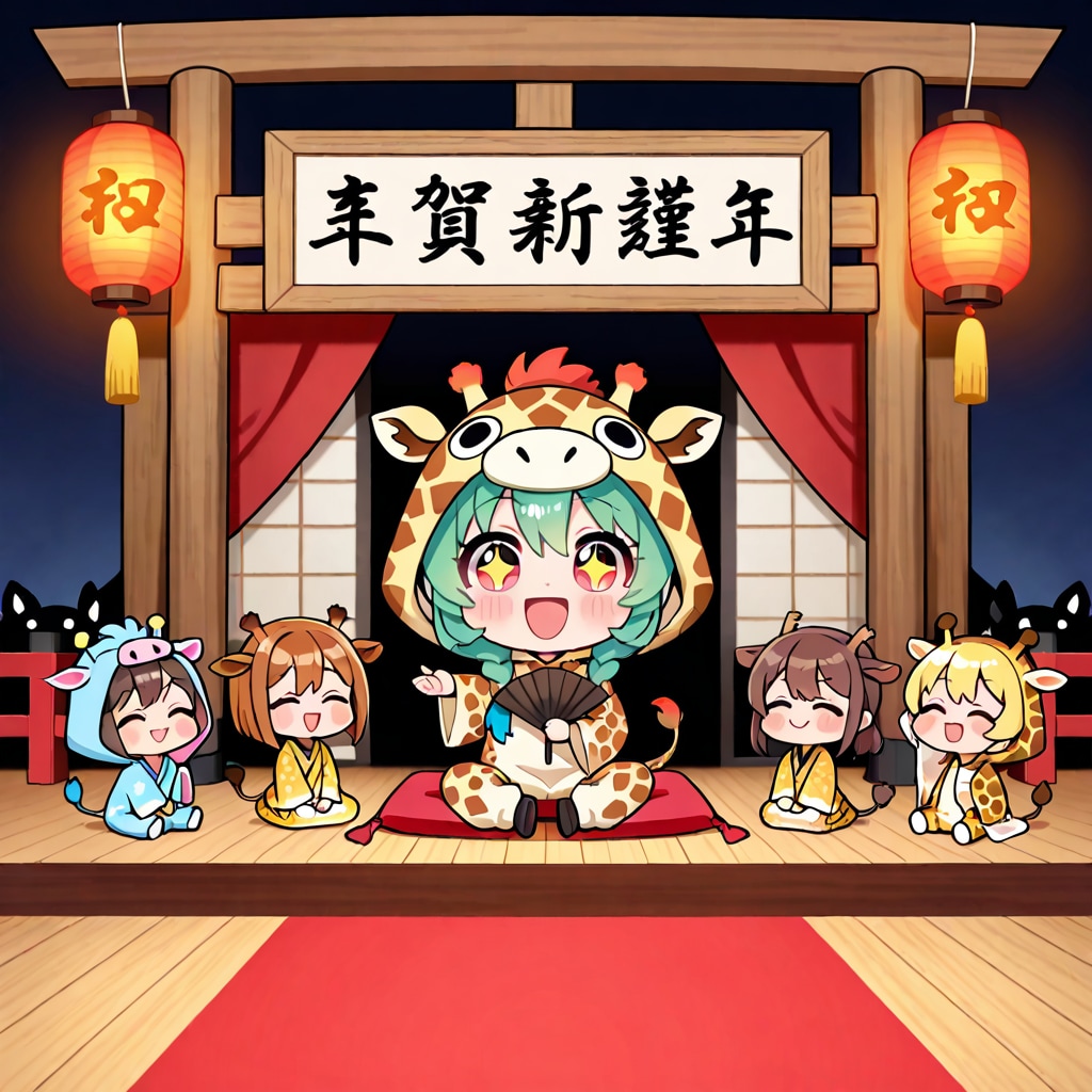 落語に挑戦するキリン着ぐるみちび子ちゃん