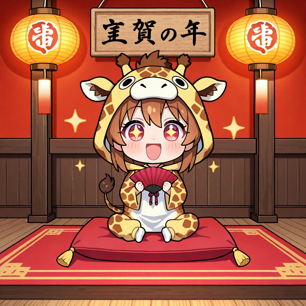 落語に挑戦するキリン着ぐるみちび子ちゃん