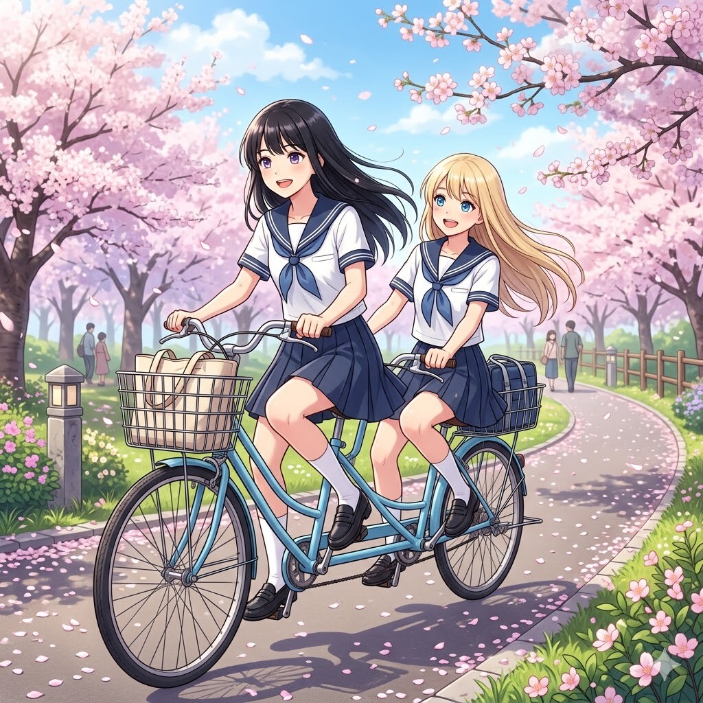 二人乗り自転車でサイクリング