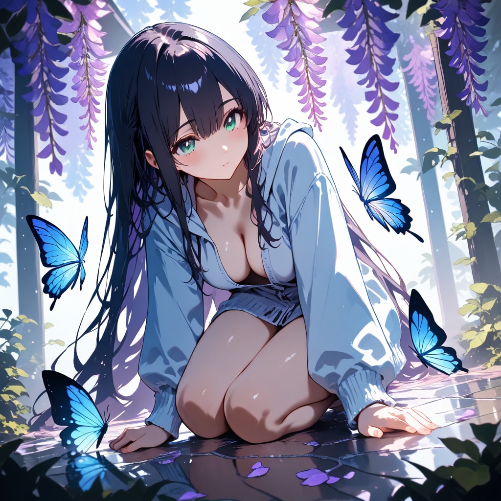紫蝶と藤の花