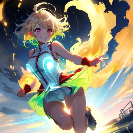空に浮かぶ金髪ショートな女の子
